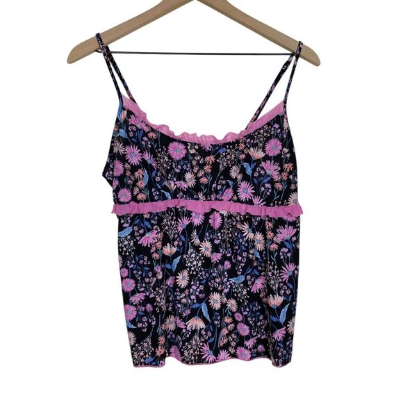 Secret Treasures Y2K Babydoll Cami Tank Top Black Pink Floral Sz M‎ Ruffle Fairy - Picture 1 of 5